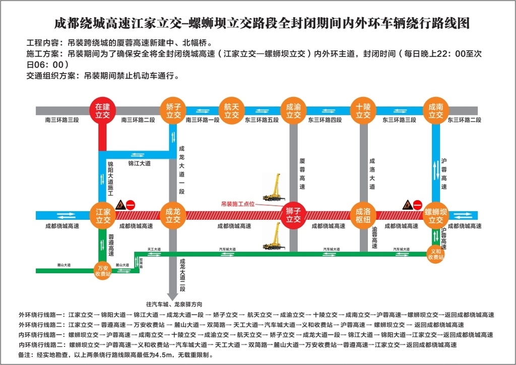 @成都司机 明起每晚22点到次日6点成都绕城高速这段路将临时封闭