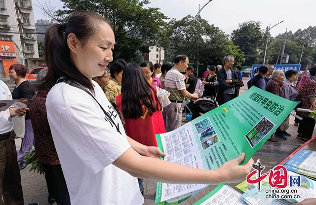 市民仔细阅读林竹知识宣传单。