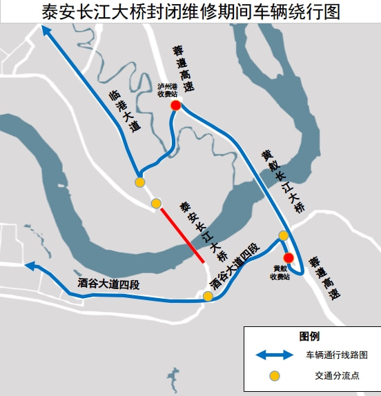 3月15日起，瀘州泰安長江大橋進行為期4個月的封閉維修