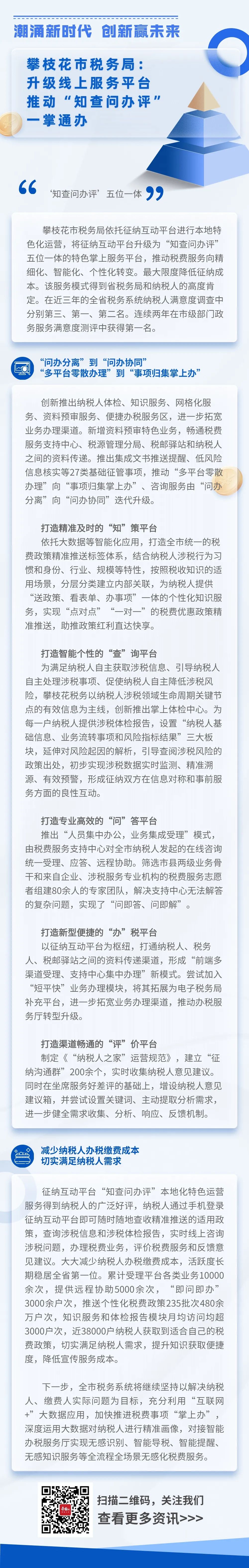 潮涌新時代 創新贏未來⑩ | 攀枝花市：稅務局升級線上服務平臺，推動“知查問辦評”一掌通辦