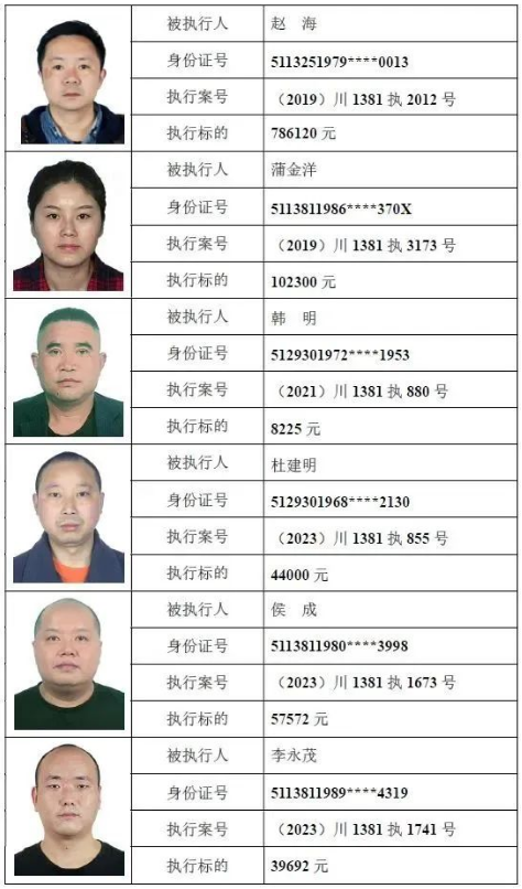 四川阆中市法院公布2023最新一批失信被执行人名单